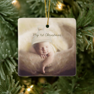 1. Weihnachts-Baby-Junge-Foto-Ornament mit Geburts Keramikornament