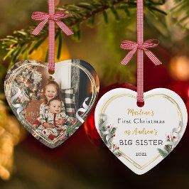 1. Weihnachts Big Sis Liebe Holly Pine Gold Frame Keramik Ornament