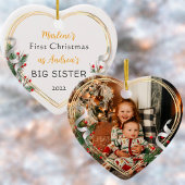 1. Weihnachts Big Sis Liebe Holly Pine Gold Frame Keramik Ornament