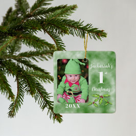 1. Weihnachts-Ein-Foto-Platz für Baby Keramikornament