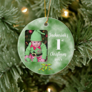 1. Weihnachts-Ein-Foto-Runde für Baby Keramik Ornament