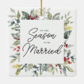 1. Weihnachts-Foto Die Jahreszeit Verheiratet zu s Keramikornament (Rückseite)