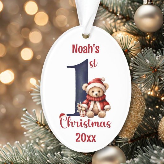 1. Weihnachts Niedlich Teddy Bear Baby Boy Red Blu Ornament