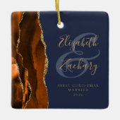 1. Weihnachts Verheiratet Burnt Orange Agate Navy  Keramikornament (Vorderseite)