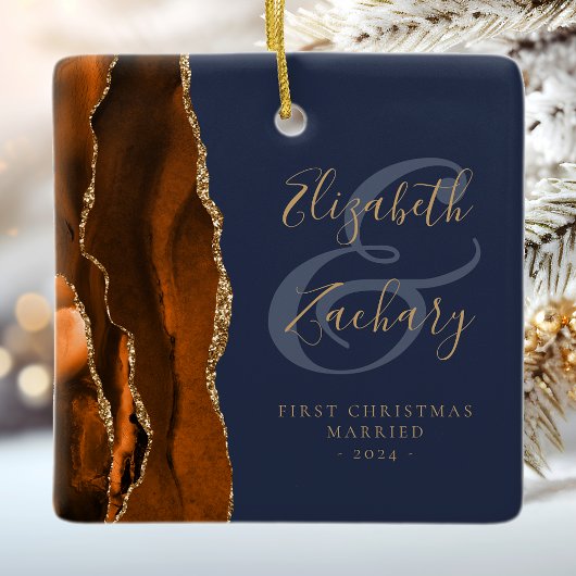 1. Weihnachts Verheiratet Burnt Orange Agate Navy  Keramikornament