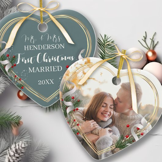 1. Weihnachts Verheiratete Newlyweds Custom Foto Keramik Ornament
