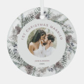 1. Weihnachts-Verheiratetes Couple-Foto-Foliage Ornament Aus Glas (Vorderseite)