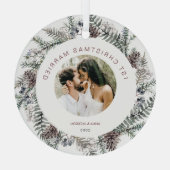1. Weihnachts-Verheiratetes Couple-Foto-Foliage Ornament Aus Glas (Rückseite)