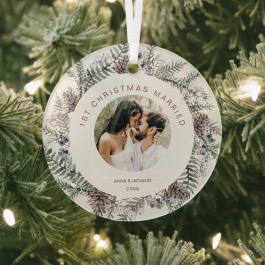 1. Weihnachts-Verheiratetes Couple-Foto-Foliage Ornament Aus Glas (InSitu)