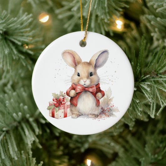 1. Weihnachts Whimsical Niedlich Bunny individuell Keramik Ornament (Baum)