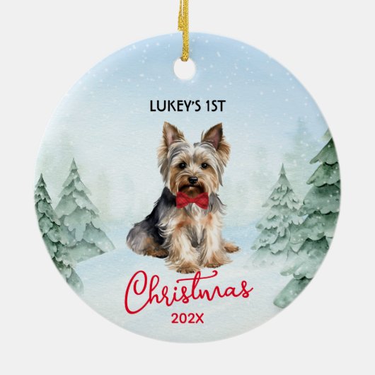 1. Weihnachts Yorkshire Terrier Yorkie Dog Keramik Ornament (Hinten)