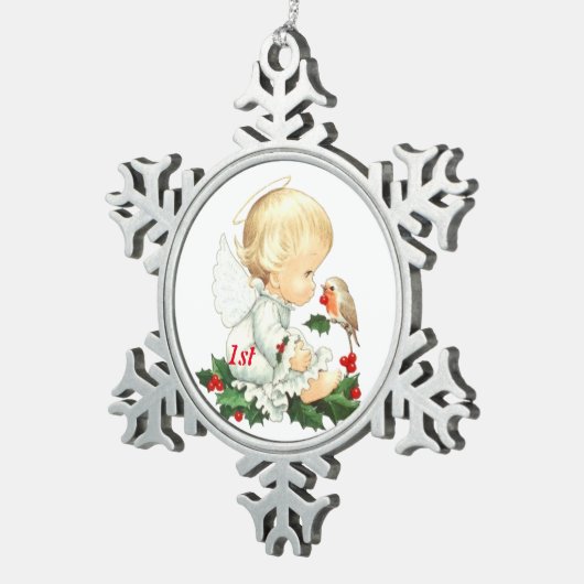 1. Weihnachtsbaby-Engel Schneeflocken Zinn-Ornament (Rechts)