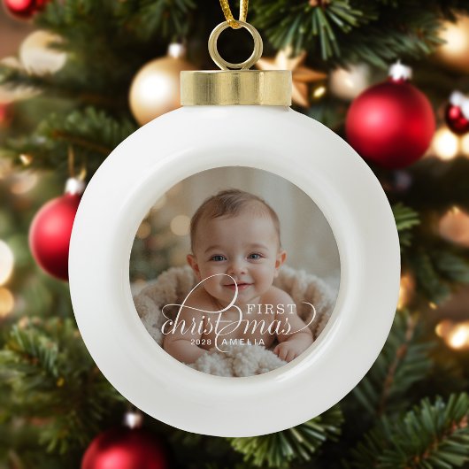 1. Weihnachtsbaby-Foto  Keramik Kugel-Ornament