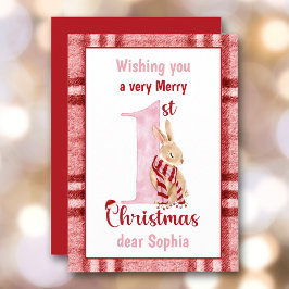 1. Weihnachtsbaby Niedlich Bunny Kariert Feiertagskarte