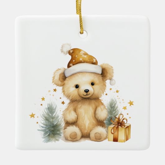 1. Weihnachtsbär Niedlich Teddy Bären individuell Keramikornament (Vorderseite)