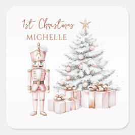 1. Weihnachtsbaum Pink Nutcracker Snowy Tree Quadratischer Aufkleber