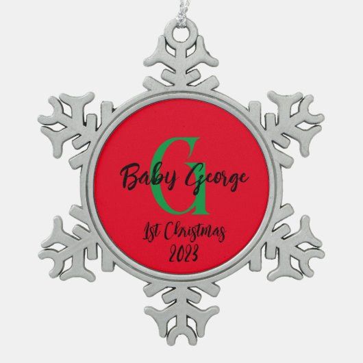 1. Weihnachtsbaumschmuck unisex Monogramm Schneeflocken Zinn-Ornament (Vorderseite)