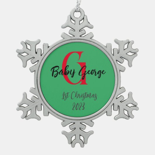 1. Weihnachtsbaumschmuck unisex Monogramm Schneeflocken Zinn-Ornament (Vorderseite)