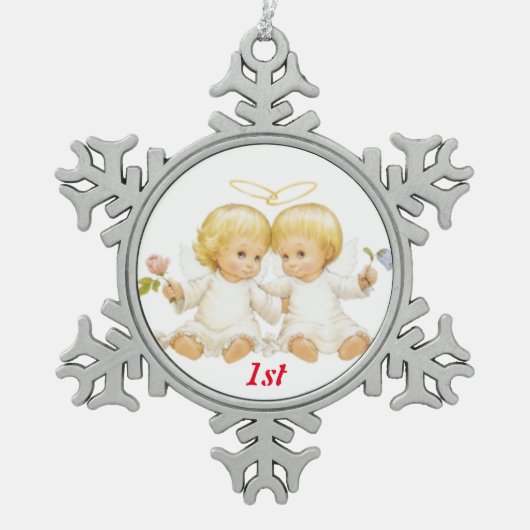 1. Weihnachtsbonbon-Zwillinge Schneeflocken Zinn-Ornament (Vorderseite)