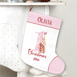 1. Weihnachtsbunny Baby Girl Pink Name Großer Weihnachtsstrumpf