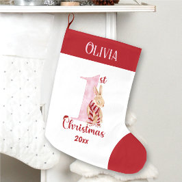 1. Weihnachtsbunny Baby Girl Red Pink Name Großer Weihnachtsstrumpf