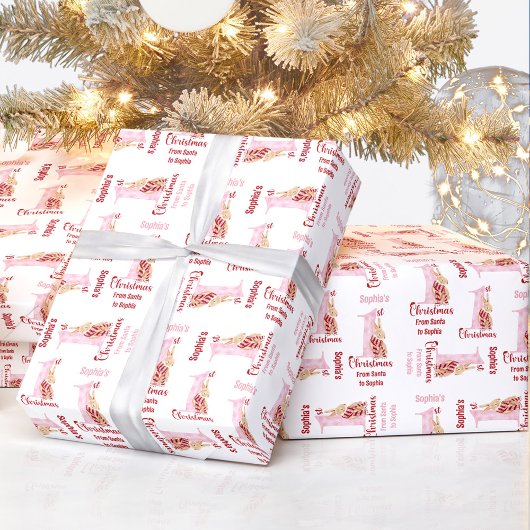 1. Weihnachtsbunny Name Baby Girl Pink Nummer 1 Geschenkpapier