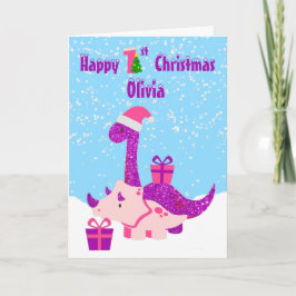 1. Weihnachtsdinosaurier Lila Personalisiert Karte