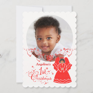 1. Weihnachtsengel für ethnisches Baby Mädchen Ben Feiertagskarte