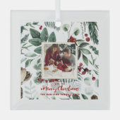 1. Weihnachtsfamilie 2-Foto Wasserfarbe Holly Ornament Aus Glas (Vorderseite)