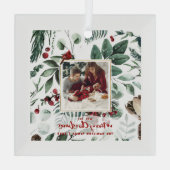 1. Weihnachtsfamilie 2-Foto Wasserfarbe Holly Ornament Aus Glas (Rückseite)