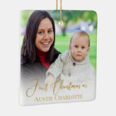 1. Weihnachtsfeier 2 Foto Gold Script Keramikornament (Rechts)