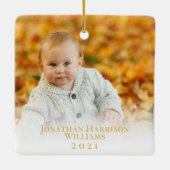 1. Weihnachtsfeier 2 Foto Gold Script Keramikornament (Rückseite)