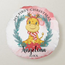 1. Weihnachtsfeier des Babys, Poinsettia Kranz Rundes Kissen