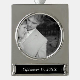1. Weihnachtsfeier Hochzeit Sweetheart Foto Banner-Ornament Silber