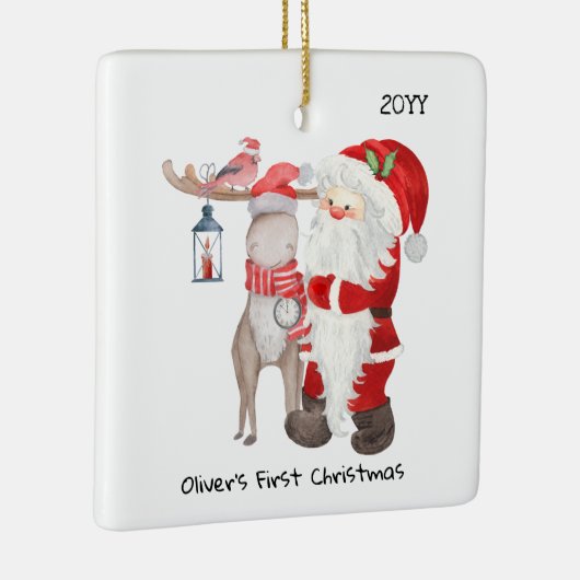 1. Weihnachtsfest im Foto Santa und Rentier Keramikornament (Rechts)