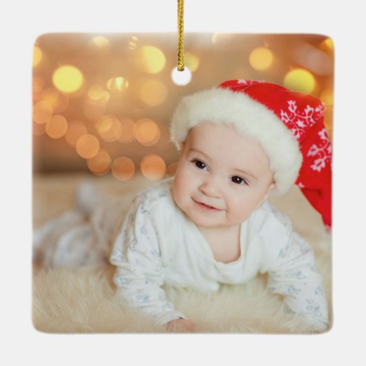 1. Weihnachtsfest im Foto Santa und Rentier Keramikornament (Rückseite)