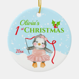 1. Weihnachtsfest Pink Ballerina Pinguin Foto Keramik Ornament