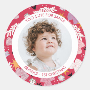 1. Weihnachtsfoto Baby floral süß trendy Runder Aufkleber