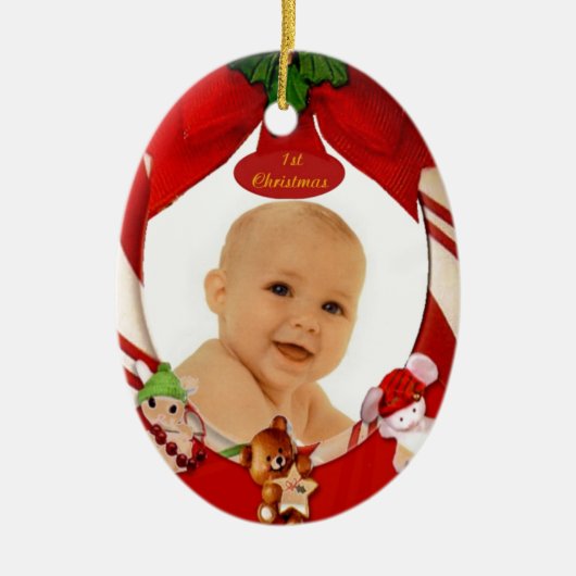 1. WeihnachtsFoto-Rahmen-Oval-Verzierung Keramik Ornament (Vorne)