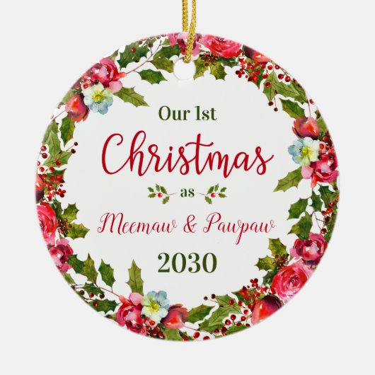 1. Weihnachtsfoto von Meemaw und Pawpaw Keramik Ornament (Vorne)