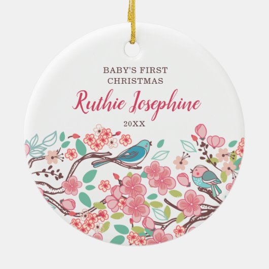 1. Weihnachtsgeburt Personalisierter Niedlicher Vö Keramik Ornament (Hinten)