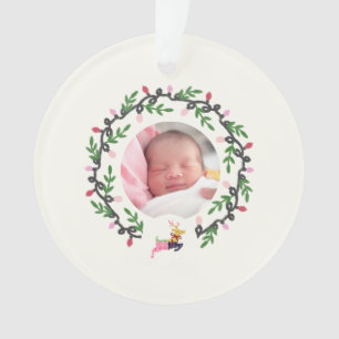 1. Weihnachtshirsch mit Kranz - anpassbare Acryl-V Ornament