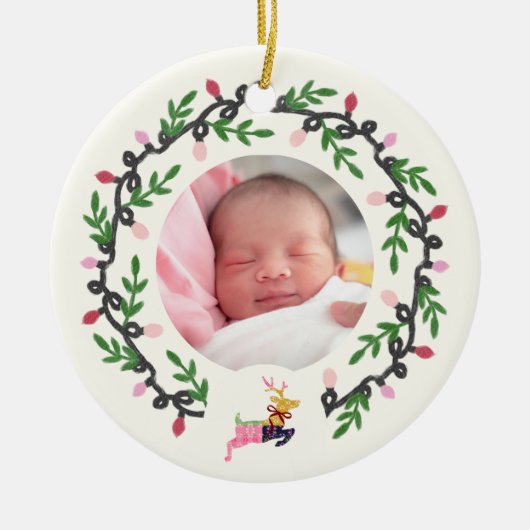 1. Weihnachtshirsch mit Kranz anpassen Keramik Ornament (Vorne)