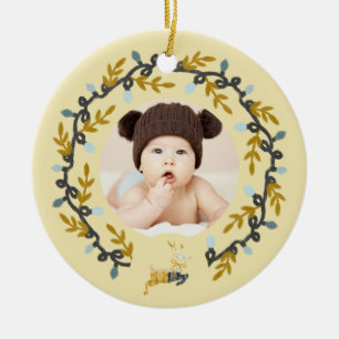 1. Weihnachtshirsch mit Kranz Softgelb Keramik Ornament