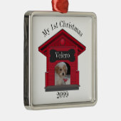 1. Weihnachtshund Hochladen Foto Dog House w Bone Ornament Aus Metall (Rechts)