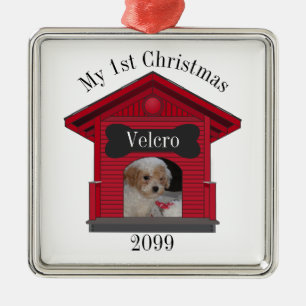 1. Weihnachtshund Hochladen Foto Dog House w Bone Ornament Aus Metall