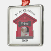 1. Weihnachtshund Hochladen Foto Dog House w Bone Ornament Aus Metall (Links)