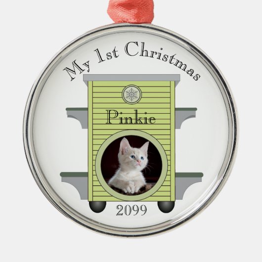 1. Weihnachtskatzenkatze Foto Cat House Upload Ornament Aus Metall (Vorne)