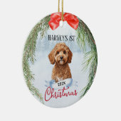 1. Weihnachtskranz Cavapoo Cavadoodle Keramik Ornament (Rechts)