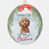 1. Weihnachtskranz Cavapoo Cavadoodle Keramik Ornament (Links)